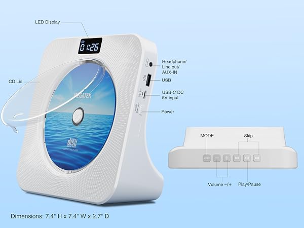 MEGATEK CP28BR Portable CD Player with Compact Desktop Design, Remote Control, On-Unit Keys