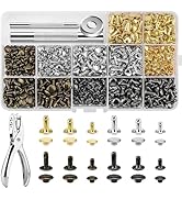 480 Sets Rivets for Leather, 4 Colors 3 Sizes Leather Rivets Kit, Double Cap Rivet with 4 Setting...