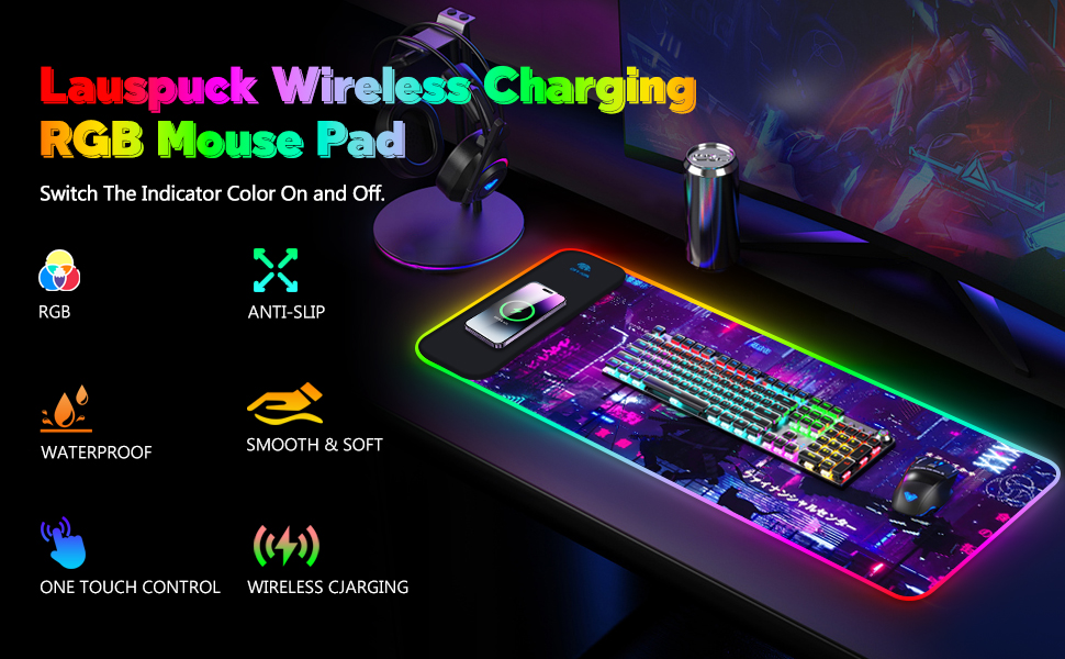 Lauspuck Wireless Charging RGB Mouse Pad