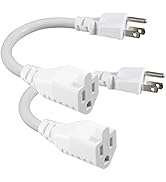 [2 Pack] Short 3Prong Power Extension Cord - White 6inch Mini Indoor Grounded Extension Cord,16AW...