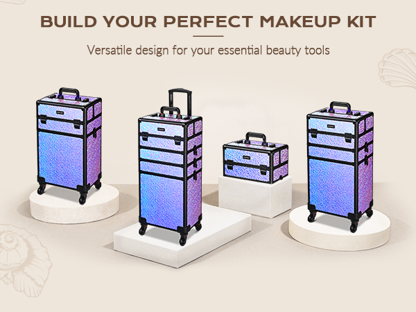 BYOOTIQUE Rolling Makeup Train Case 4in1 Cosmetic Trolley Organizer Travel Case