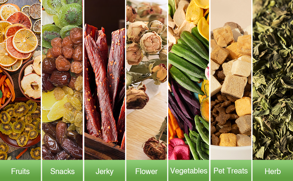 The dehydrate can dehydrate all kinds of things, including fruits, flowers, pet treats, and so on.