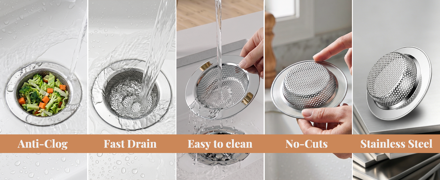 3 Pcs Kitchen Sink Strainer, Double-Layer Rolled Edge Sink Drain Basket