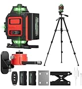 Laser Level, 4D 16 Lines 4x360°Self-Leveling Green Beam with Tripod &amp; Remote, Cross Line Construc...