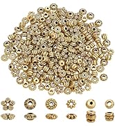 PH PandaHall 300pcs Tibetan Spacer Beads, 6 Style Antique Golden Spacers Alloy Metal Tube Beads F...