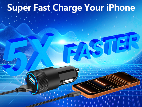 MFi Certified 2Pack 4.8A USB Car Power Cigarette Lighter Type-C Car Charger USB-C Carplay Charger