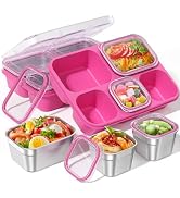 Snackle Box Containers, Stainless Steel 5 Compartments Divided Serving Tray with Lid, Removable L...