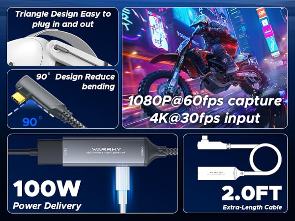 100w pd 1080p 60fps capture 4k 30fps input 2.0ft nylon braided cable usb 3.0