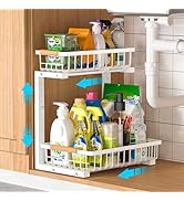 Liuoud Under Sink Organizer Storage 1 pack, 2 Tier Slide Out Height Adjustable Pull Out Cabinet O...
