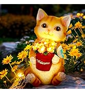 GIGALUMI Solar Garden Decor Flower Pot Cat Statues Outdoor, Birthday Gifts for Women Mom Grandma ...