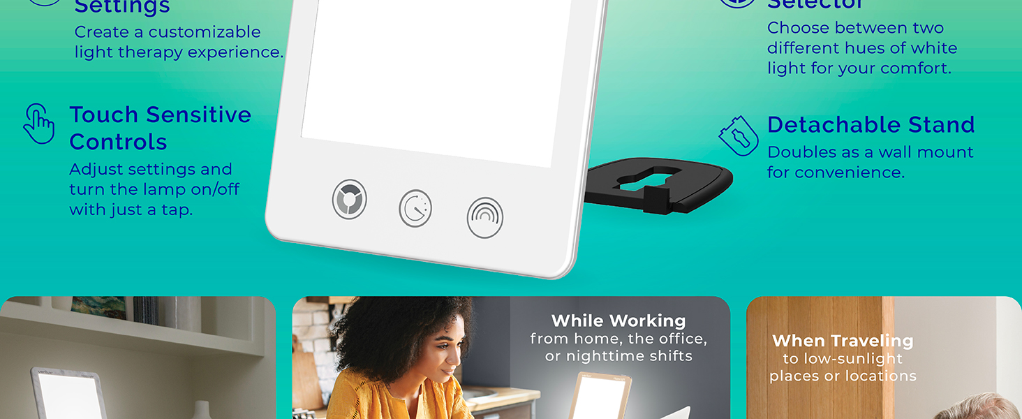 thin light therapy lamp, portable light therapy lamp, portable sunshine lamp, to-go sunshine lamp