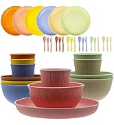 Wheat Straw Dinnerware Set, 36pcs Dishes Plates and Bowls Sets, Service for 6, Reusable Dinnerwar...