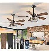 Depuley 42in Ceiling Fans with Lights: 2 Pack Farmhouse Ceiling Fan with Remote - Black Caged Cei...
