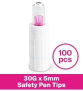 MediVena ONE-CARE Safety Pen Needles, 30G, 5mm, Box of 100, Compatible with Most Pen Injectors