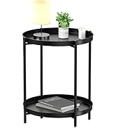 EKNITEY 2 Tier End Table - Metal Side Table Waterproof Small Sofa Coffee Side Tables Bedroom Indo...