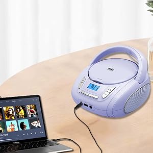 aux player boombox purple