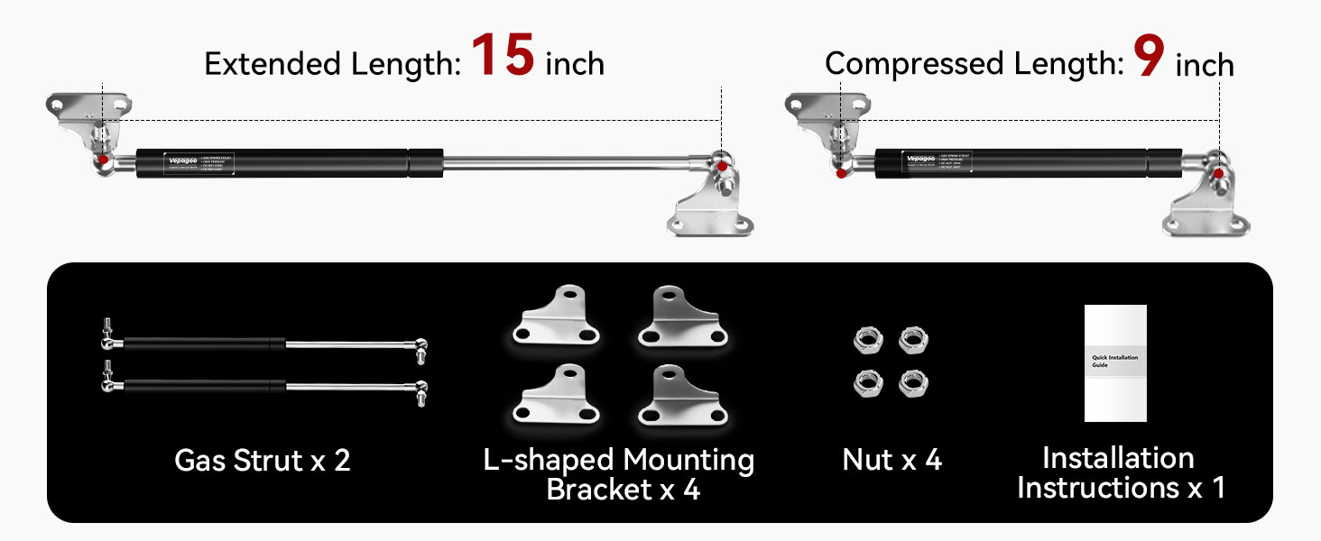 Extended Length:15inch Compressed Length:9 inch