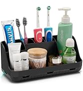 GFWARE Black Toothbrush Holders - 7 Slots Bathroom Organizer Countertop with Drainage Matte Black...