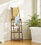 HOOBRO Blanket Ladder, 3 Tier Bamboo Ladder Shelf &amp; Double Towel Rack, Leaning Ladder Shelf, Blan...