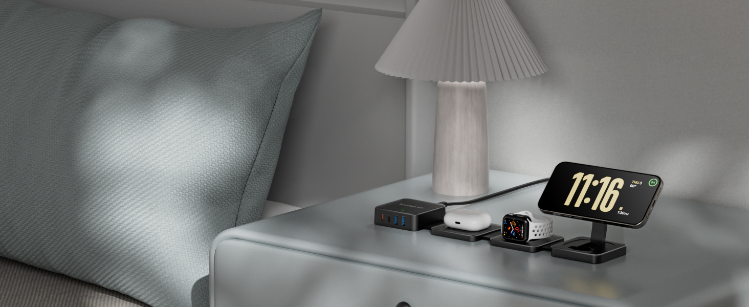 Wireless Charging Station for Apple Devices, Foldable Magnetic Wireless Charger