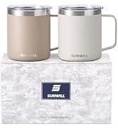 SUNWILL Travel Coffee Mug Set of 2, Insulated Tumbler with Lid, 14oz Stainless Steel Cup with Han...