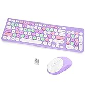 Wireless Keyboard and Mouse Combo, Retro Typewriter Keyboard with Round Keycaps, 2.4GHz USB Cute ...