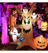 Tangkula 8 FT Halloween Inflatable Dead Tree, Blow-up Tree with Ghost, Pumpkin, Owl, Mushrooms, B...