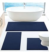 Memory Foam Waffle Bath Mat Set 3 Piece, Ultra-Max Soft Bathroom Rug, Super Non-Slip PVC Backing ...
