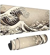 Golden Color Japan Japanese Kanagawa Sea Wave Gaming Mouse Pad 31.5 X 11.8 Inch XL Extended Large...