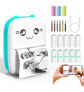 LabelMore Inkless Sticker Printer, Mini Pocket Printer with 13 Rolls Thermal Paper, Mini Thermal ...