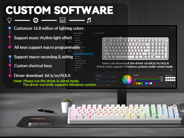 Programmable keyboard aula mechancial ekybaord silent gaming keybaord quiet wireless keyboard