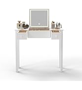 Donext Dressing Table Makeup Table White Vanity Desk with Mirror and LED Light, Dressing Table wi...