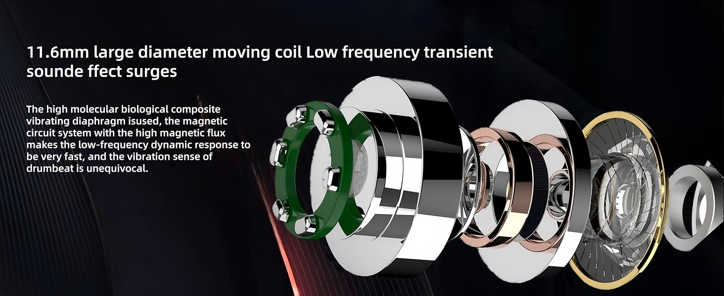 sounde ffect surges 11.6mm large diameter moving coil Low frequency transient
