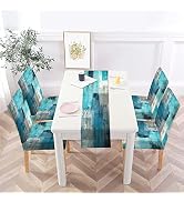 MCALK Turquoise Chair Covers Set of 4 and Table Runner,Stretch Grey Chair Slipcovers for Kitchen,...
