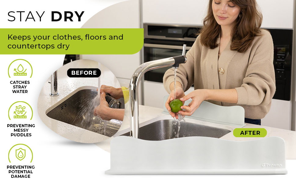 Premium silicone sink splash guard protecting your countertop and floor dry