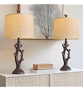 OYEARS 25" Farmhouse Table Lamp Set of 2 for Living Room Bedroom Resin Bedside Tree Lamp Nightsta...