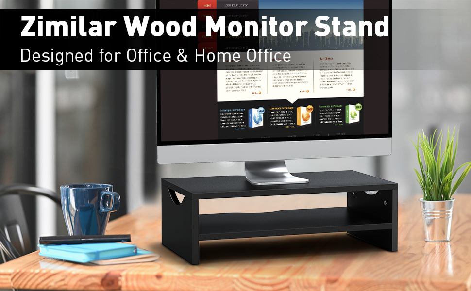 Black monitor stand wood