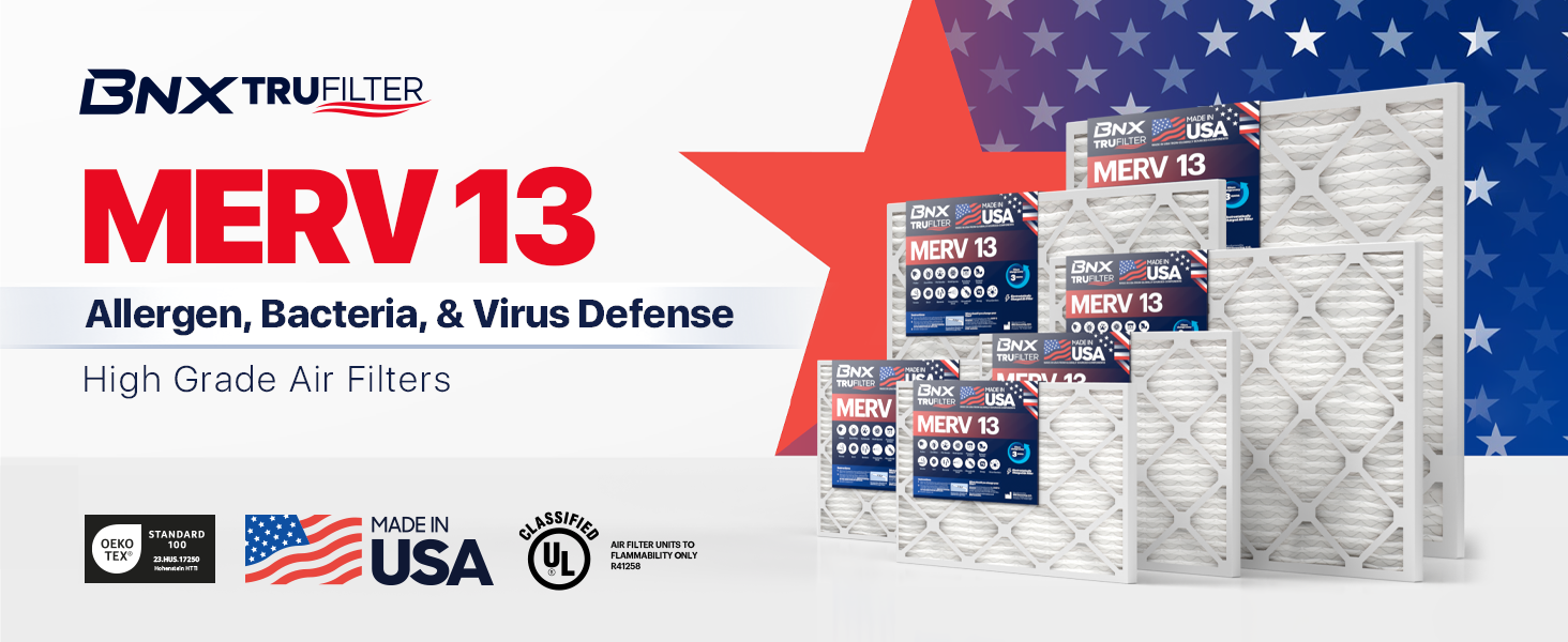 MERV 13 Allergen, Bacteria, &amp; Virus Defense High Grade Air Filter, BNX Trufilter, 