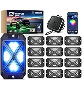 MICTUNING C4+ RGBW Rock Lights, 12 Pods 360° Ultra Bright Pure Color Underglow Neon Lights, Bluet...