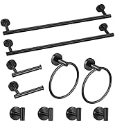 Cilee 10 Piece Matte Black Bathroom Accessories Set, 24inch Black Towel Bar Ring+Toilet Paper Hol...