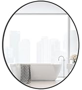 WallBeyond Black Round Wall Mirror 24 inch Circle Mirror for Bathroom with Metal Framed Mirror fo...