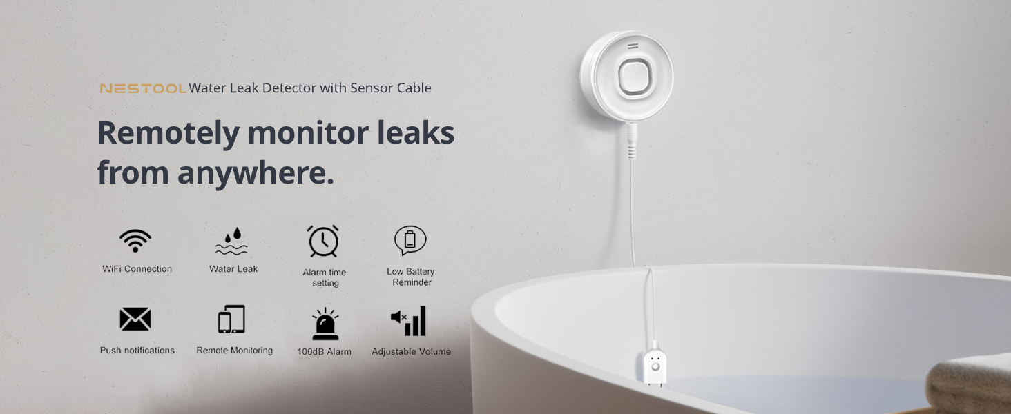 WiFi Water Leak Detector Tuya Smart Water Sensor 100dB Adjustable Alarm App Alerts Home kitchen ?