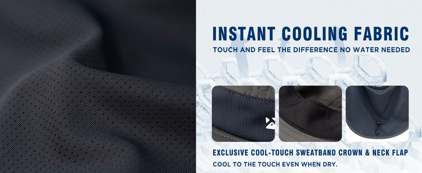 nstant cooling fabric with breathable texture and sweat-wicking crown and neck flap for sun hats