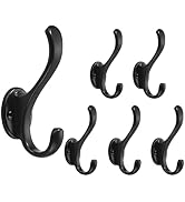 khtumeware 6 Pack Black Coat Hooks Wall Mount Heavy Duty Utility Retro Double Hooks for Hanging C...
