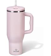34HD Pastel Pink 40oz Insulated Tumbler with Handle and Hidden Straw | Triple-wall Vacuum Insulat...