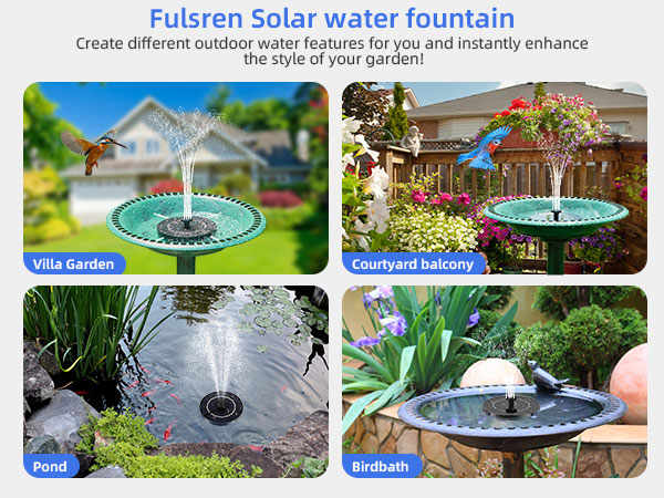 Our solar fountain are suitable for a variety of scenarios, especially solar bird bath fountains