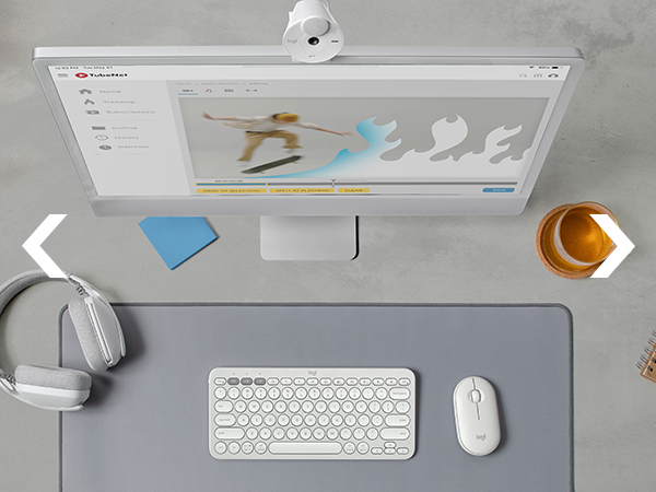 Pebble Keys 2 K380s, BRIO 300, Zone Vibe 100 and Logitech Desk Mat in white