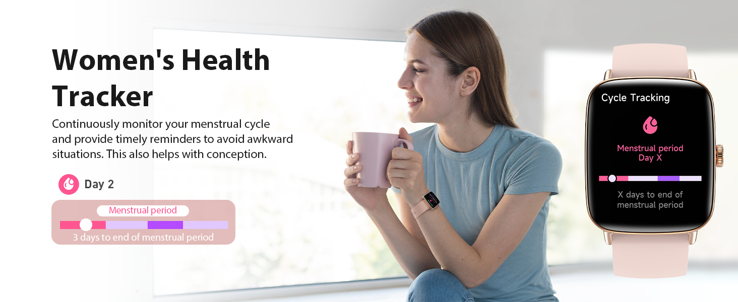 Smart watch for women with menstrual cycle tracking and convenient period reminders