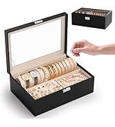 Jolensoy Jewelry Organizer Box with Clear Glass Lid, Bracelet Holder Jewelry Storage Case for Ear...