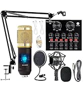 Podcast Equipment Bundle, BM-800 Mic Kit with Live Sound Card, Adjustable Mic Suspension Scissor ...